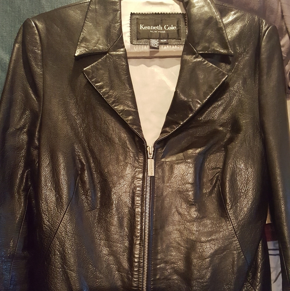 Kenneth Cole Black Genuine Leather Zipper Jacket